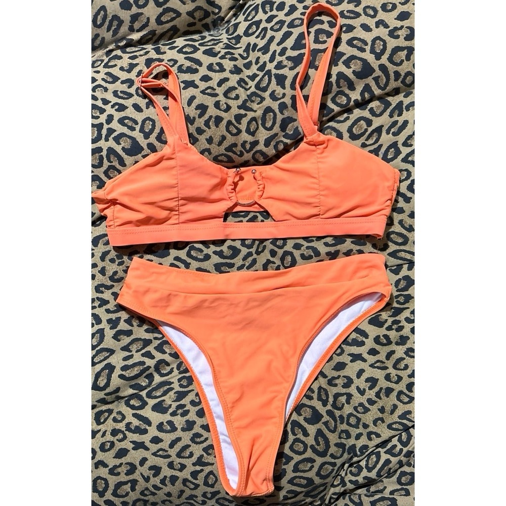 Bright‎ Orange High Cut O Ring Top 2pc Swimsuit Bikini, Medium